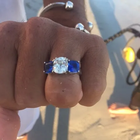 Close-up of the circa-1910 diamond and sapphire ring
