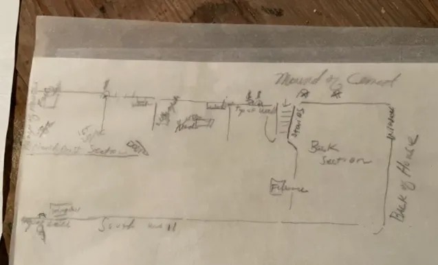 The father's hand-drawn basement map marking where cash was hidden