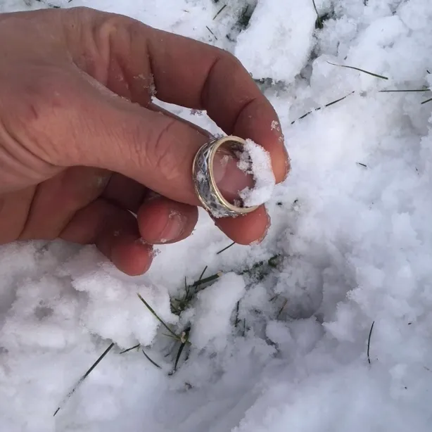 Close-up of the recovered Claddagh ring